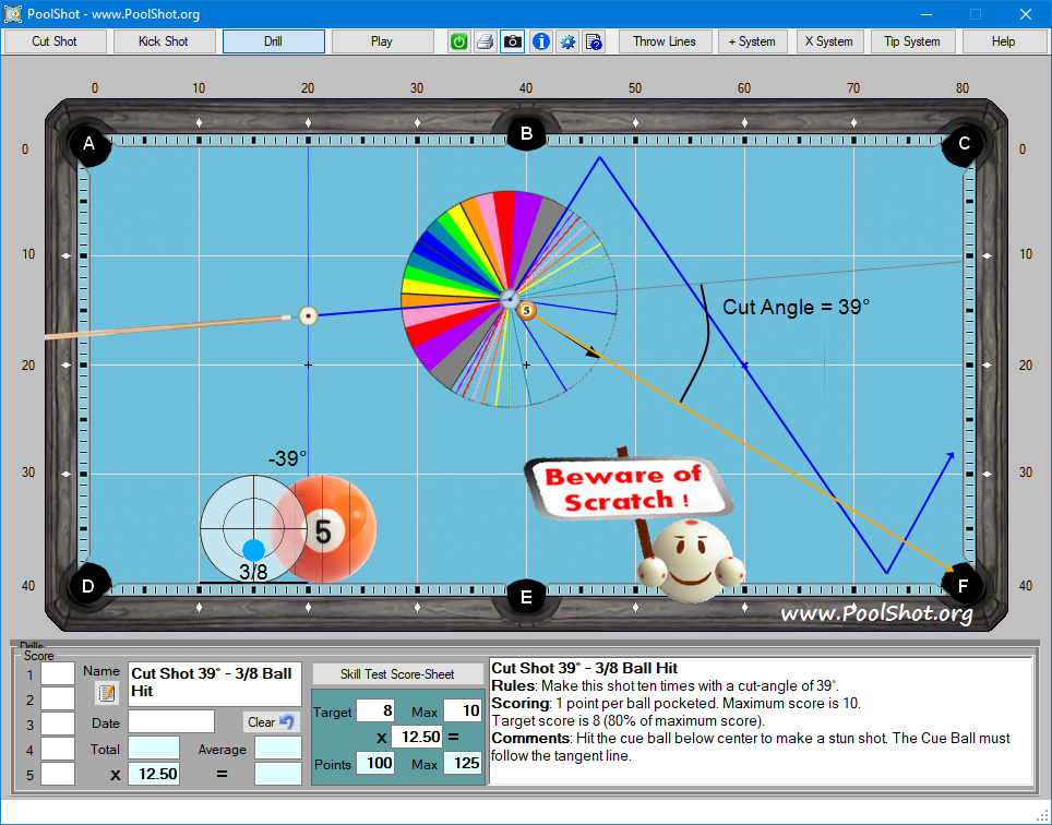 Cut Shot 39° - PoolShot Aiming Protactor